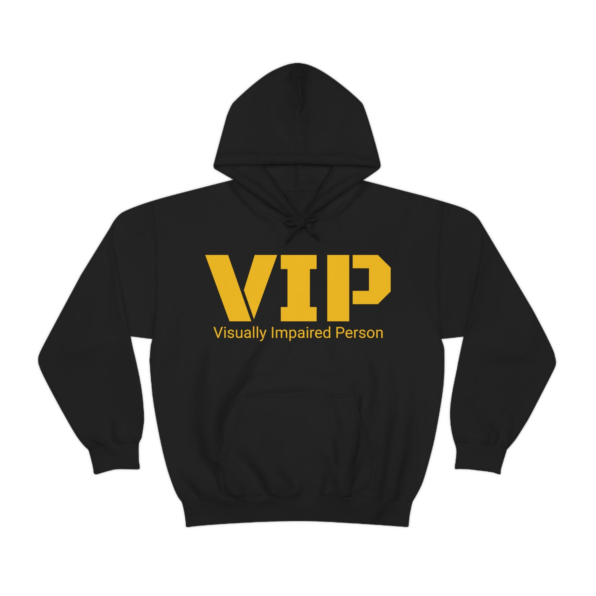  Black hoodie VIP Visually Impaired Person bold yellow letters