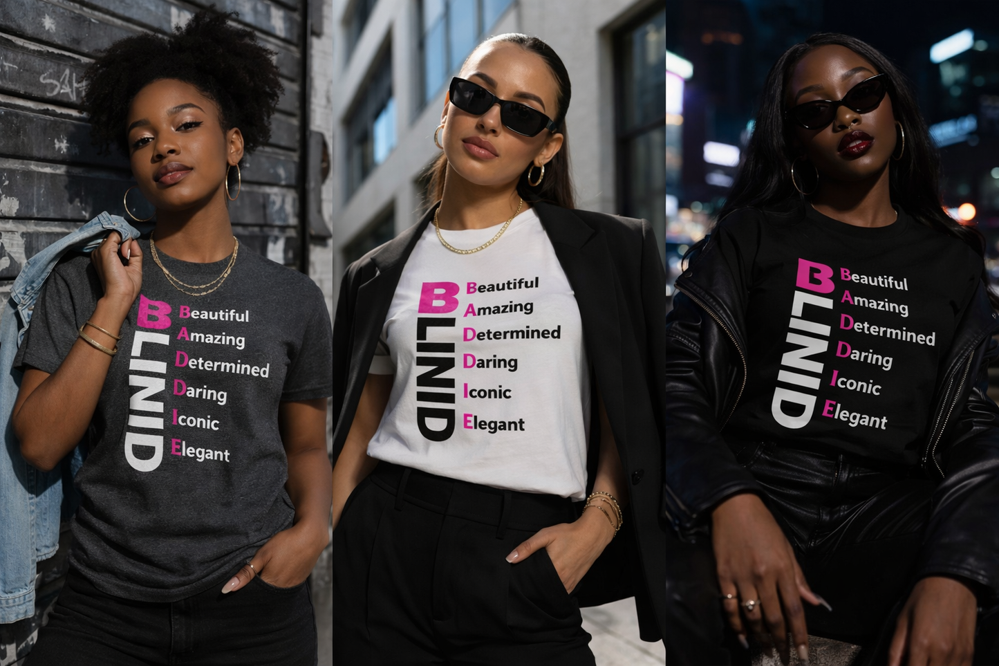 Blind Baddie Tee( Beautiful Amazing Determined,Daring,Iconic,Elegant)
